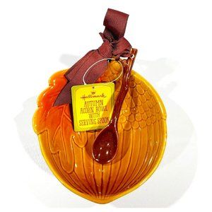 Hallmark Autumn Acorn Ceramic Bowl with Serving Spoon Set Fall Thanksgiving NEW